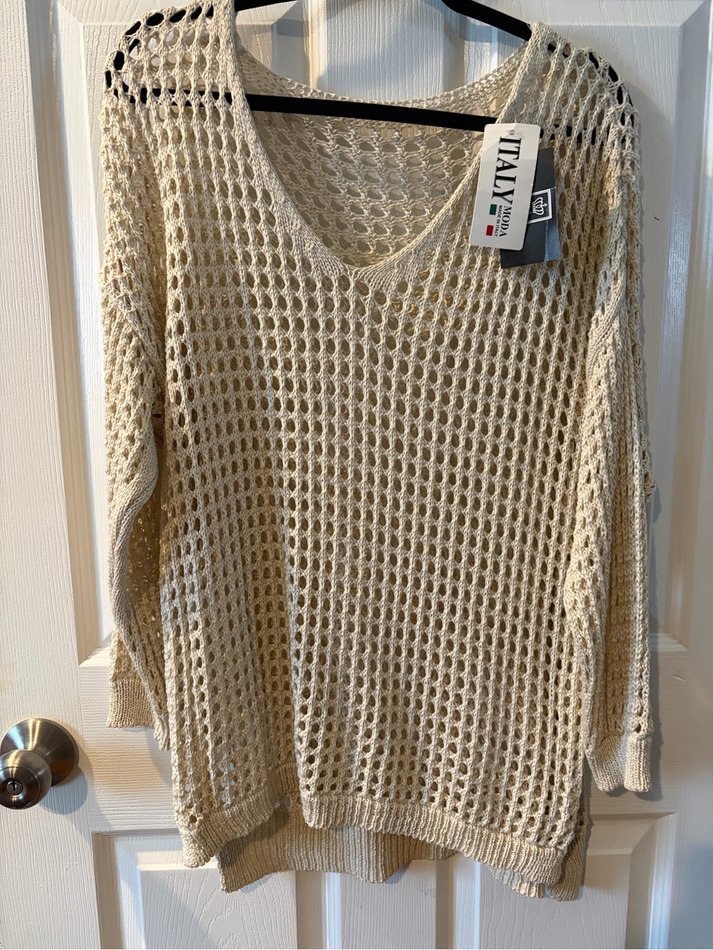 Moda Beige Open-Weave V-Neck Sweater